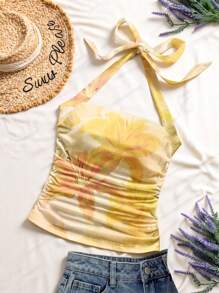 Modelyn Casual Retro Pattern Women Tank Top, Suitable For Summer - Yellow - View 1