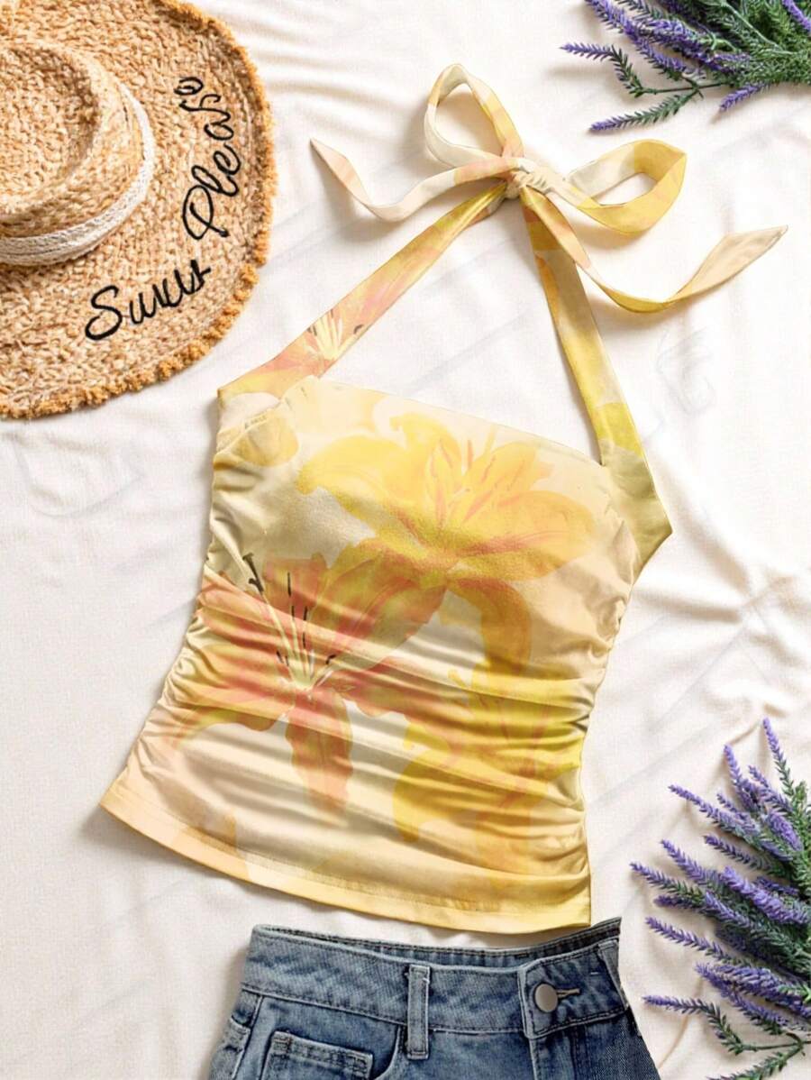 Modelyn Casual Retro Pattern Women Tank Top, Suitable For Summer - Yellow - View 1