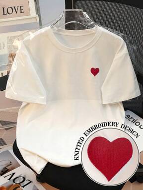 INAWLY Camiseta de manga corta holgada con estampado de corazón, talla grande vendida, para volver al colegio