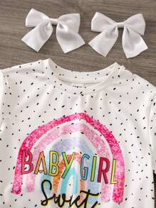 2pcs Set Tween Girls Rainbow Knit Top And Matching Leggings