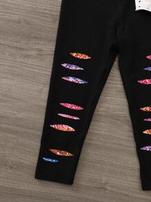 2pcs Set Tween Girls Rainbow Knit Top And Matching Leggings
