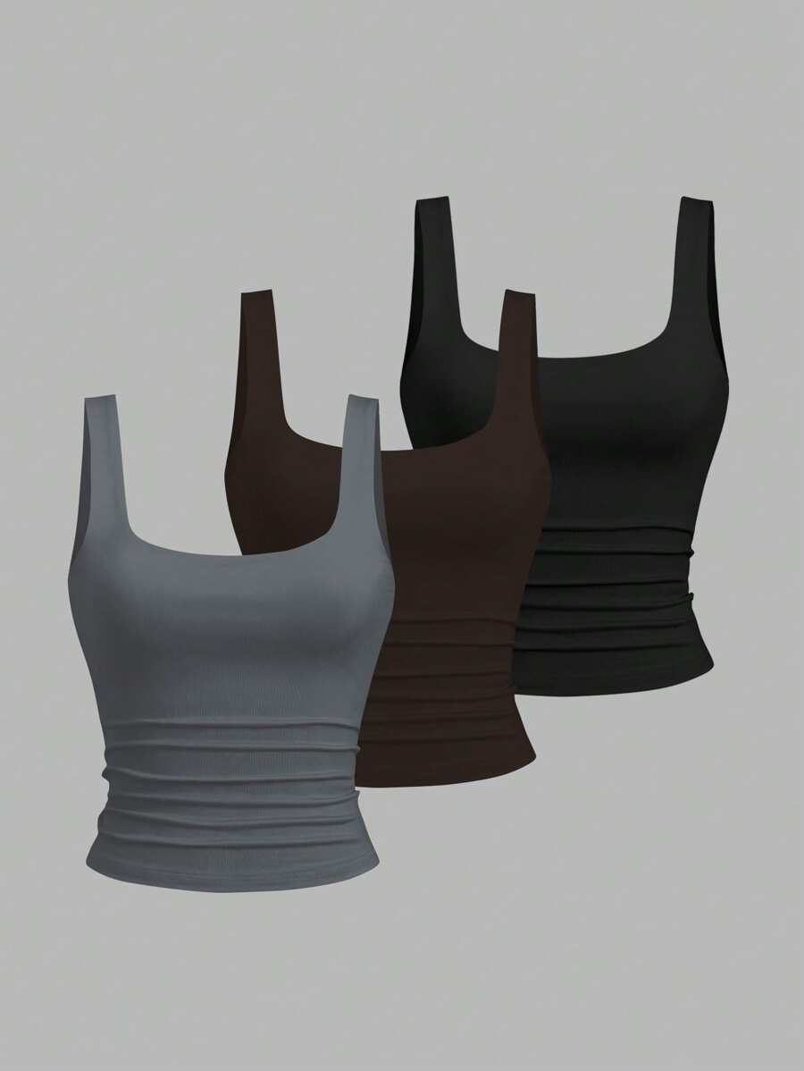 Sweetra Women's Casual Short Square Neck Ruffle Camisole, Summer - Multicolor - View 1