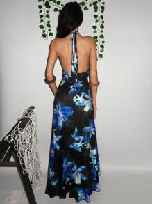 EgrlEra Floral Print Mesh & Contrast Lace Beach Style Dress - Multicolor - View 2