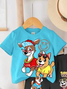 2pcs Baby Boy Casual Simple Crew Neck Short Sleeve Shorts Set, Suitable For Summer - Multicolor - View 4