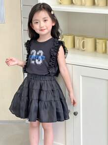 Dazy Kids 年轻女孩休闲圆领印花短袖上衣，女孩夏季服装，返校服装