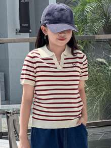 Dazy Kids Tween Girls Casual Loose Striped Short Sleeve Pullover Sweater,Girls Summer Outfits,Back To School Clothes