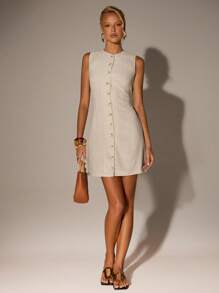 Avantive 新款夏季女士圆领A字休闲通勤度假连衣裙