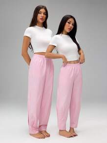 SHEIN PETITE Pantalones de pierna ancha plisados de cintura alta, estilo elegante casual para ir al trabajo, versátiles, de lujo ligero, estilo Old Money, para mujer pequeña, primavera y verano - Blanco - Ver 6