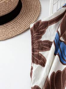 SHEIN LUNE Đầm đi biển họa tiết cây cọ cổ chữ V tay ngắn thường ngày cho nữ cỡ lớn, trang phục đi biển mùa hè Boho, váy nghỉ lễ bằng vải lanh cho nữ, quần áo công sở thường ngày thoải mái, vừa vặn, thư giãn, rộng rãi, phong cách thường ngày - Cà phê nâu - Xem 5