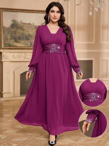 Modelyn Vestido elegante de talla grande con apliques de cristales en un unicolor