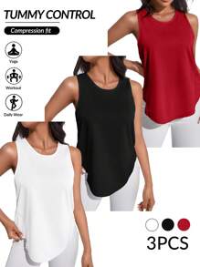 SHEIN Velisys 女士纯色简约无袖休闲运动T恤3件装背心 - 彩色 - 查看 2