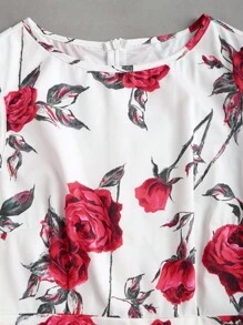 SHEIN Unity Vintage Elegant Rose Print Flared Dress, Waisted Silhouette, Fashion Formal Gown For Women, Spring - Multicolor - View 5