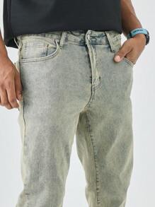 Chillumni 男士纯色休闲牛仔裤 - 中等水洗藍 - 查看 8