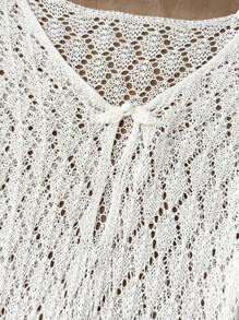 SHEIN TEENGIRL White Hollow V-Neck Beach Vacation Coverup, Versatile Resort Piece White Knit Top White Crochet Top Cover Ups For Swimwear Swimsuit Cover Up Beach Cover Up