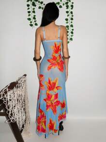 SHEIN Unity Women's Floral Print Vacation Asymmetric Hem Slip Dress - Multicolor - View 2