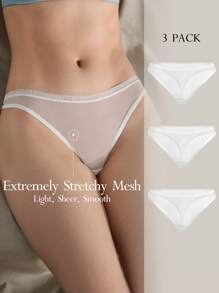 Ocili 3件装白色网眼蕾丝边柔软舒适女式丁字裤