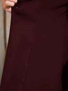 ZEYLAH Business Style Embroidered Linen Loose Fit Dual Breasted Suit Vest - Burgundy - View 12