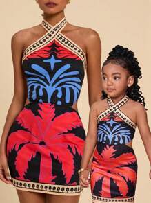 Conjuntos a juego de vestido casual de crochet con flores sin mangas para niña y mamá para vacaciones, playa, viajes (2 conjuntos vendidos por separado)