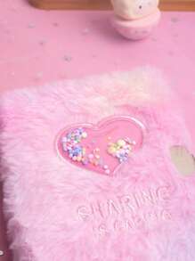 SHEIN A6 刺绣字母珠心毛绒笔记本带锁，1 个，适用于学生日记、女孩日记本、男孩和女孩礼物，含 80 张 - 彩色 - 查看 6