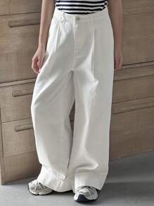 Dazy Kids Teens/Girls' Loose Straight Leg Jeans For Fall - White - View 8