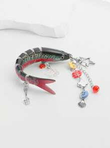 ROMWE Kawaii 1 个手工制作的海洋主题贝壳钥匙扣，仿生鱼饵，多钩鱼饵吊坠，度假风格 - 彩色 - 查看 6