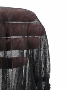 FRIFUL Women Mesh Oversized Long Sleeve Casual Blouse, Spring Summer,Ruffle Sheer,Fall Women Clothes