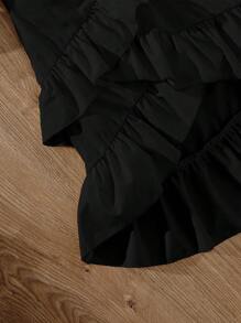 Elladie kids 女童夏季休闲纯色荷叶边半身裙 黑色荷叶边半身裙 女童黑色多层荷叶边半身裙 女童黑色半身裙 秋冬季 - 黑色 - 查看 4