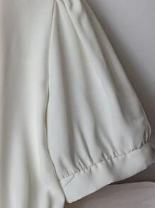 SHEIN LUNE Women's Solid Colored Waist Cinched Short Sleeve Casual Shirt, Summer - White - View 4