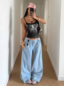 StreetHx Streetwear Y2K Casual Butterfly Print Camisole Tank Top For Women