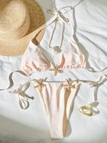 Comfortcana 2-Piece White Summer Casual Sequin Vacation Holiday Solid Color Gold Star Accessories Tube Top Bikini+High Waist Starfish Briefs Seaside Beach - Yellow - View 5