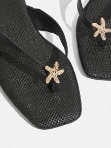 Grefit Women's Black Starfish Rhinestone Decor Soft Non-Slip Beach Sandals - Black - View 5
