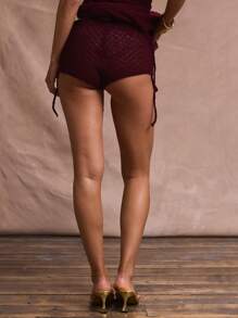 MUSERA Quần short siêu ngắn buộc dây bên hông, chất liệu vải sần, thích hợp mặc đi biển, thanh lịch, lãng mạn, lễ hội, Ibiza, Sagrada, buổi tối, phong cách thường ngày. - Màu Đỏ Sâu - Xem 5
