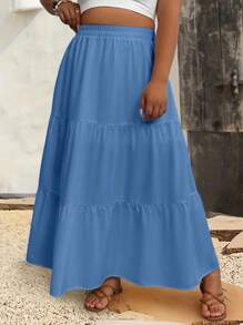 SHEIN Clasi 大码休闲纯色半身裙长裙 - 淺藍色 - 查看 7