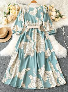 Rometta 大码纯色印花十字领短袖飘逸连衣裙婚礼当天婚礼宾客