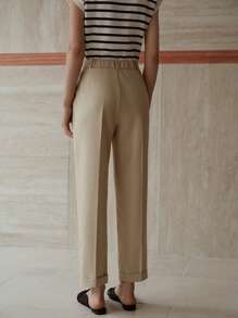 MOTF PREMIUM 褶皱翻边裤脚裤子 - 卡其色 - 查看 4