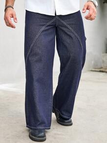 Manfinity Homme Men's Blue Loose Fit Straight Leg Casual Denim Jeans, Summer