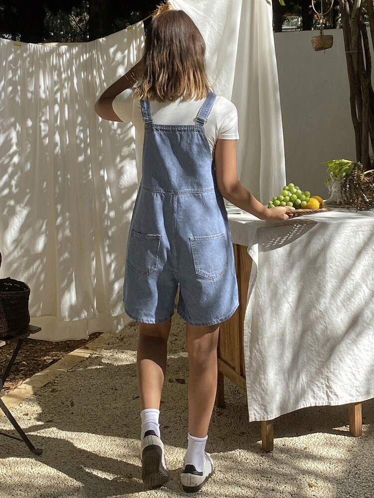 Women's Distressed Vintage Denim Bib Overall Jumpsuit, Casual & Loose Fitting