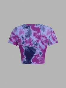 READY PLAYER ONE X SHEIN Camiseta de Manga Curta com Decote Redondo, Estampa de Tie-Dye e Letra para Mulheres - Branco - Visão 3