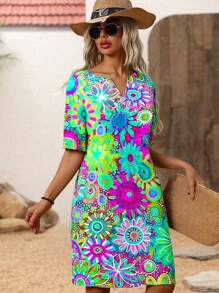 女式夏季新款印花中长连衣裙 - 彩色 - 查看 3