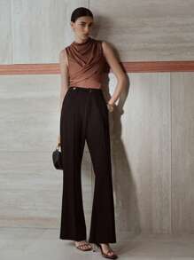 MOTF PREMIUM 压褶喇叭裤 - 黑色 - 查看 3