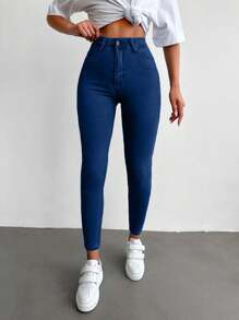 EURMUSE 96% Cotton High Waist Skinny Cropped Jeans - Dark Wash - View 5