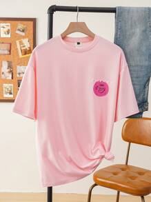 FRIENDS X SHEIN Elena Ilustra Camiseta casual de mujer de verano con estampado de letra y figura, de hombro caído
