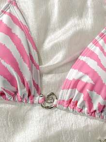 Swim Vcay Women's Contrast Color Print Bikini Top For Summer Beach Vacation