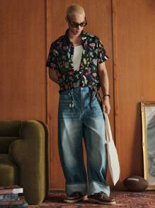 Manfinity VCAY 男士蘑菇印花短袖单排扣休闲衬衫