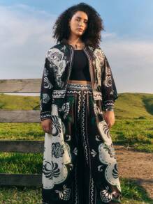 CAJUNI Quần ống rộng in họa tiết cây nhiệt đới Boho & quả dứa cỡ lớn cho nữ đi biển mùa hè - Nhiều màu - Xem 1