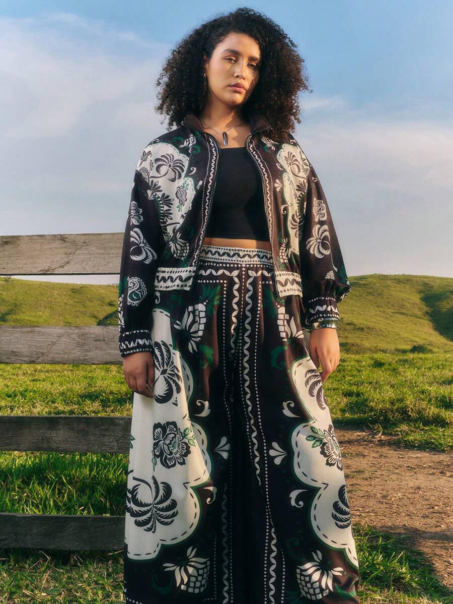 CAJUNI Quần ống rộng in họa tiết cây nhiệt đới Boho & quả dứa cỡ lớn cho nữ đi biển mùa hè - Nhiều màu - Xem 1