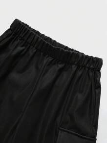 Tween Boys' Black Cargo Shorts, Casual Academic Style, Comfortable, Fashionable, Versatile, Soft Fabric, Suitable For Daily Wear, School, Travel, Outdoor Activities, Spring/Summer - Black - View 9