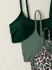 Swim Lushoire 3pcs/Set Plus Size Swimwear Top, Random Print Minimalist Design For Summer Beach Vacation - Multicolor - View 6