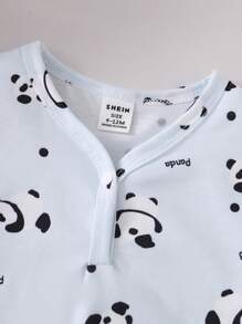 2-delige pyjamaset met korte mouwen en comfortabele pandaprint voor babyjongens, lichtblauw