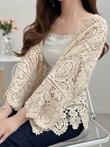 FRIFUL فستان سيدات ربيعي ياقة V محبوك بتصميم غائر لون أحادي أكمام طويلة مناسب للعطلات - بيج - مشاهدة 7